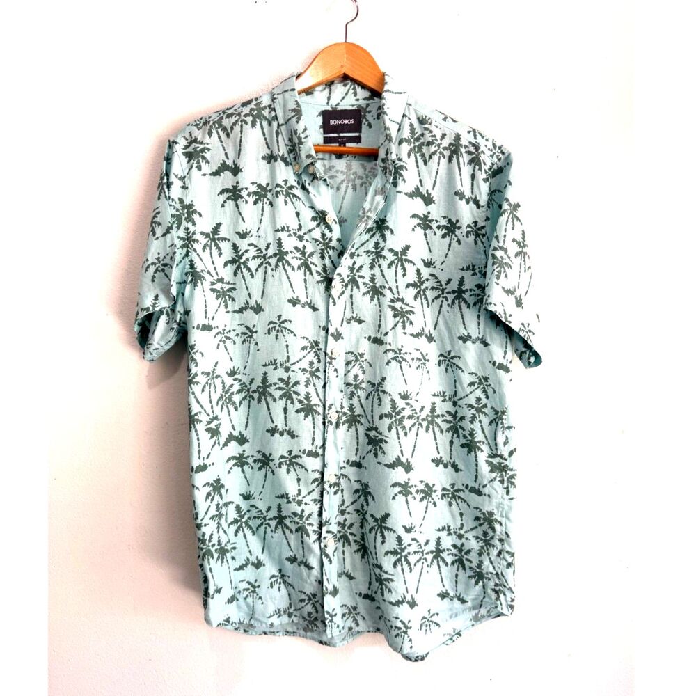 Bonobos linen button up shirt slim fit palm novelty print summer vacation men XL